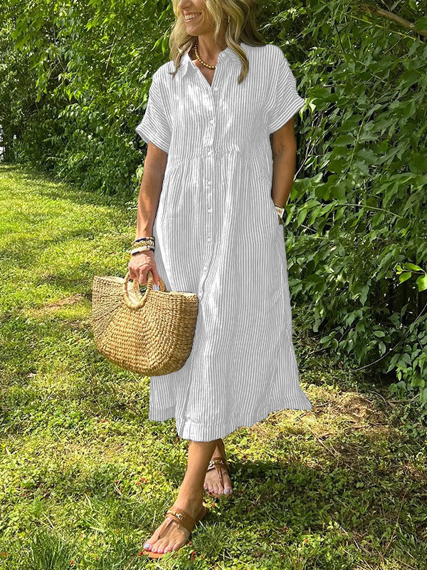 Saela™ – Vestido camisero de rayas con corte relajado y bolsillos laterales