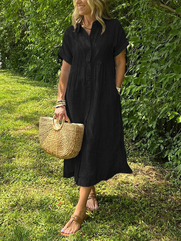 Saela™ – Vestido camisero de rayas con corte relajado y bolsillos laterales