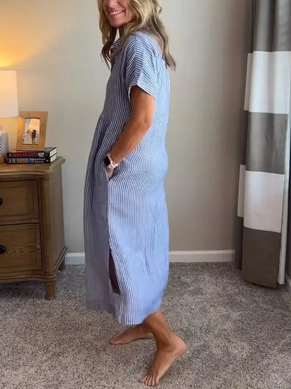 Saela™ – Vestido camisero de rayas con corte relajado y bolsillos laterales