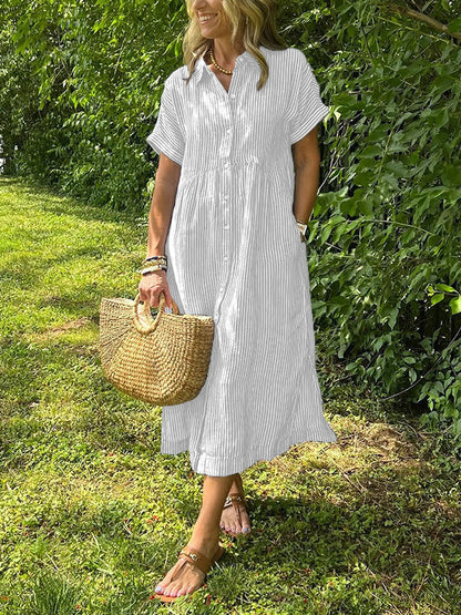 Saela™ – Vestido camisero de rayas con corte relajado y bolsillos laterales