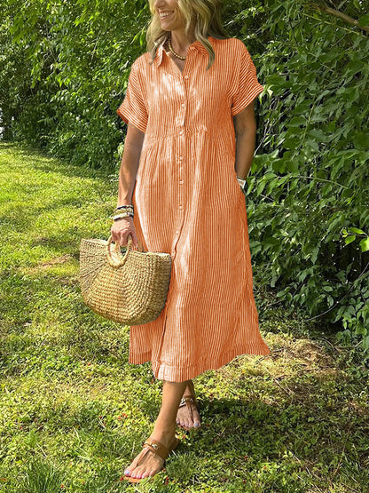 Saela™ – Vestido camisero de rayas con corte relajado y bolsillos laterales